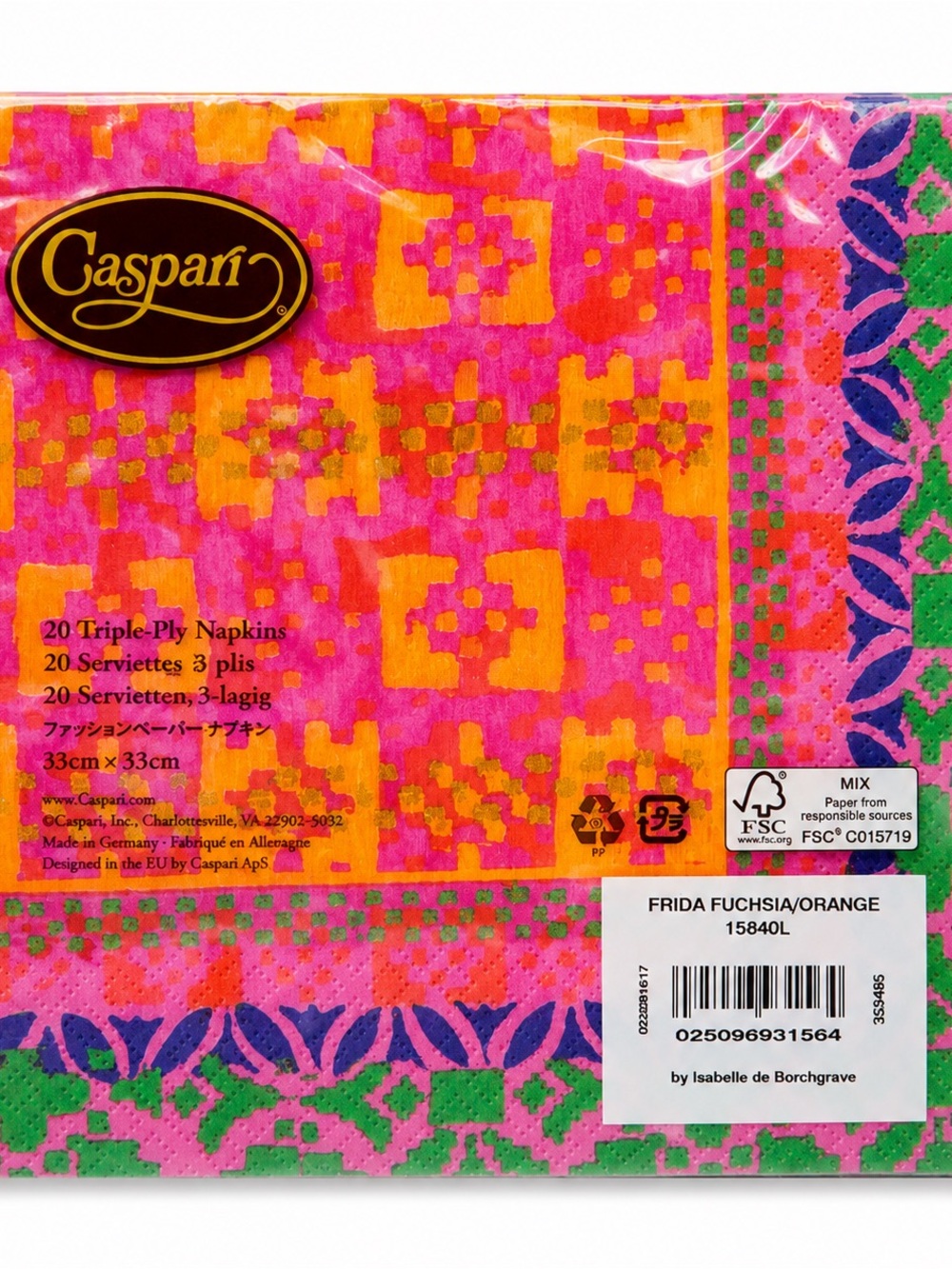 Caspari Frida Triple-Ply Napkins — Fuchsia & Orange